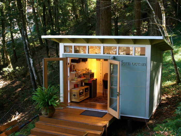 The 120-square-foot studio stands separately from the main house, where a full bathroom is located. You