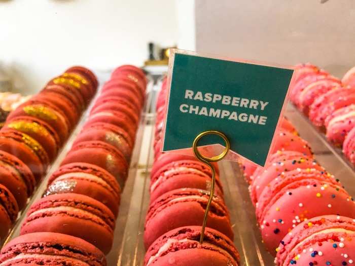 The cafe also sold macarons for $2.50 a pop. Yes, that is edible silver on those pink macarons.