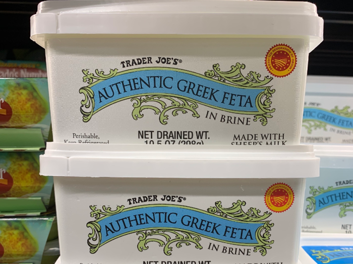 Real feta cheese is never made from cow’s milk. Trader Joe