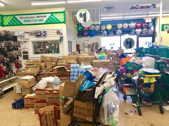 ... and the mess awaiting us at the front of the store was even worse, where we happened to notice a station for buying balloons.