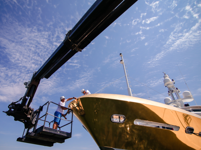 The team used floating pontoons and scaffolding to complete the project.