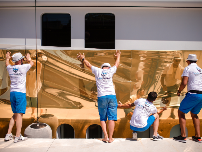 The Bellami project is the largest yacht wrap ever done, according to LuxWrap, the company that handled the wrapping.