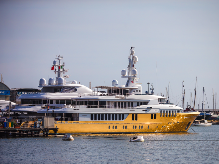 The superyacht got its glitzy exterior from a chrome wrap instead of a paint job. Nearly 6,500 square feet of golden vinyl coating was applied to the yacht while it was docked in Viareggio, Italy.