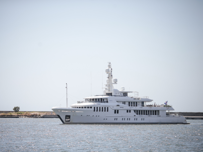 The 180-foot superyacht was built in Turkey in 2008 and is currently on the market for $20 million. It was previously named "Kinta," but is now known as "Bellami.com."