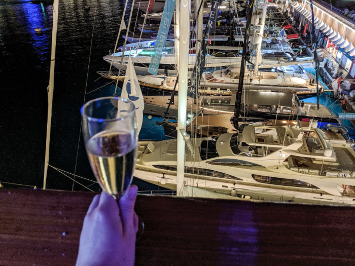 I enjoyed my glass and looked out over the port, where more than 125 yachts were assembled ahead of the show.