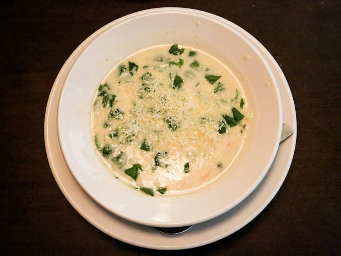 I chose a side of chicken and dumpling soup. I was surprised that this soup was creamy because traditionally it is not. Oh well, all the better to dip breadsticks with.