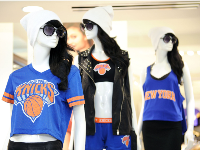 By 2014, Forever 21 had gone all-in on pop culture and sports, including lines like this one with the New York Knicks.