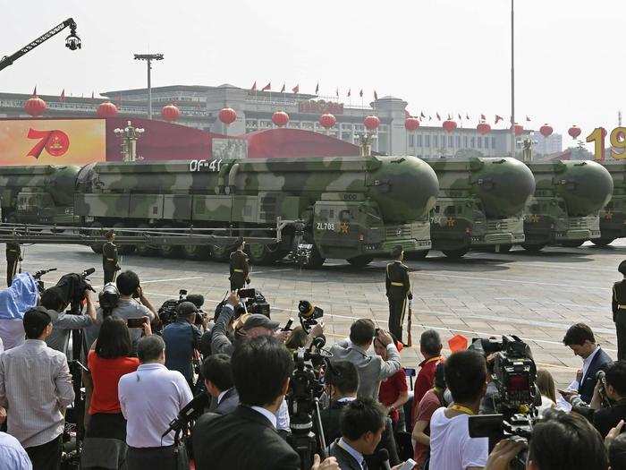 China also used the event to unveil a new nuclear-capable intercontinental ballistic missile called the Dongfeng 41.