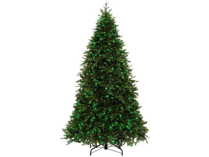 A pre-lit Swiss mountain spruce Christmas tree with 600 twinkly lights