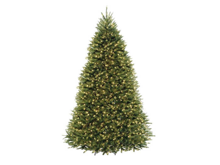 A tall pre-lit fir Christmas tree with 1,200 clear lights