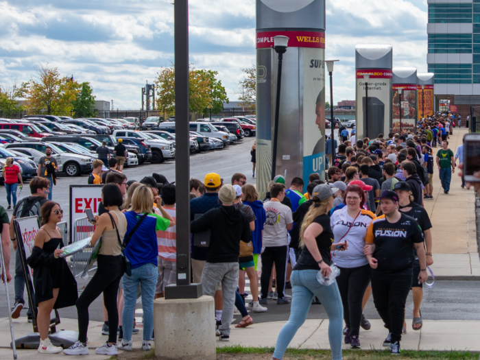 The line to get into the sold-out show stretched down the block on both sides of the Wells Fargo Center.