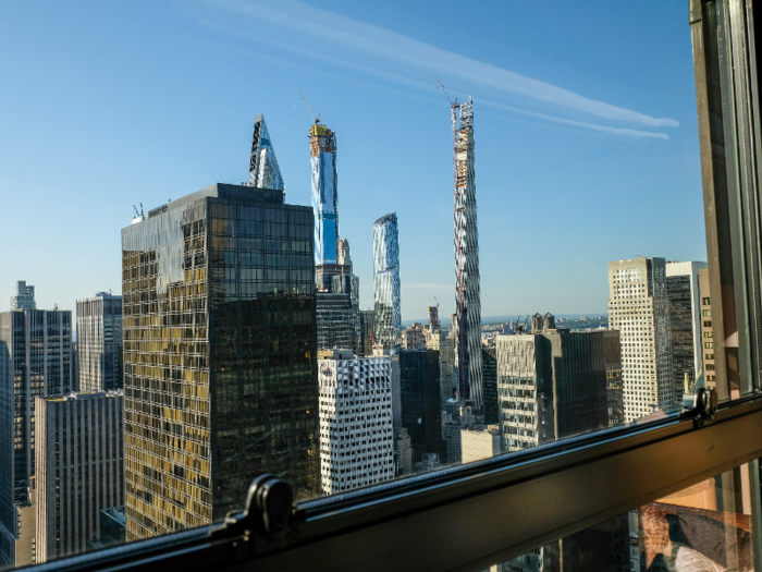 The master bedroom views face north toward the skinny, supertall skyscrapers rising on Billionaires