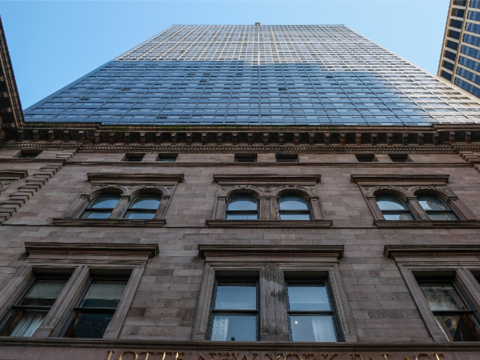 The hotel comprises two sections: the original 140-year-old mansion, and the 55-story skyscraper addition built about 40 years ago.