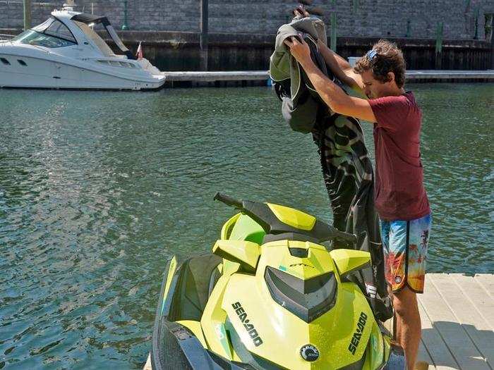 He then covered his jet ski to protect it from UV rays.