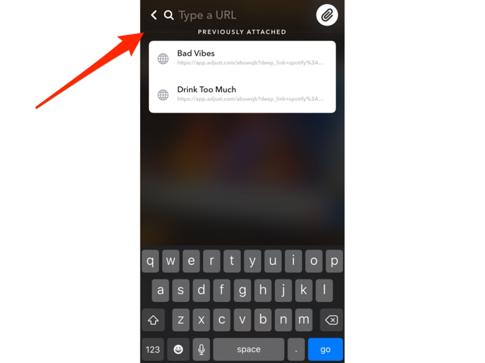 Clicking the paper clip icon will pull up this page, where you could theoretically add any URL to link to in your Snapchat. But fortunately, this URL field also works like a Google search where you can search for any query.