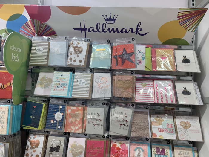 I even came across a Hallmark card shelf within the party section.