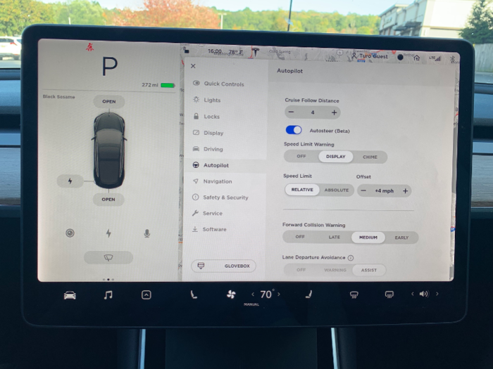 I set my preferences for Autopilot — like how closely it would follow the car in front of it, and how fast it would go — through the vehicle