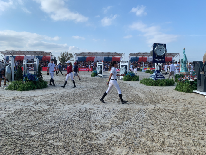 Roughly midway through the event, members of the press were invited to go onto the course for the "Course Walk," which is the only chance the riders have to walk the course themselves and count out how many paces are in between each jump.