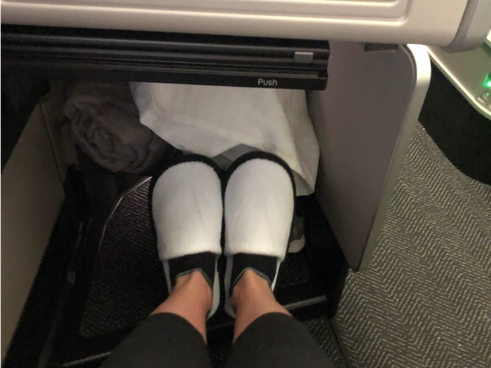 Once we were in the air, it was time to relax. I reclined my seat and put up my footrest. The legroom was fantastic.