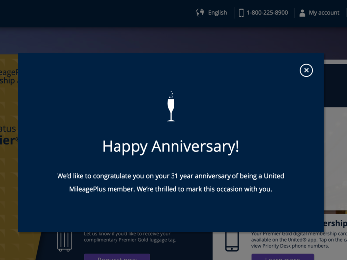 When I was booking my flight, United congratulated me on my long-standing loyalty with the airline: I