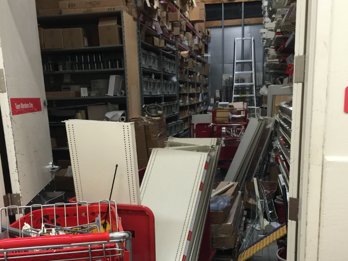 An employee of a Tennessee Target store sent a photo of a fixture room that employees had to navigate in order to retrieve any signing or fixtures that they might need.