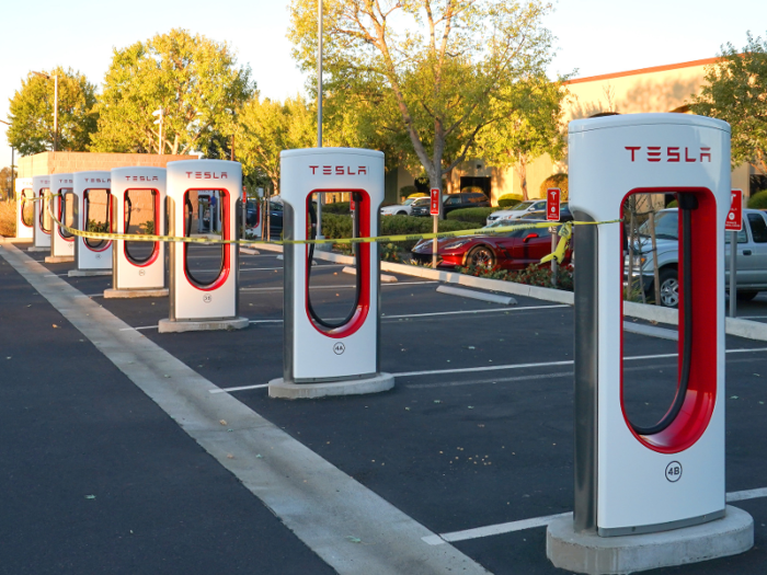 While electric cars had to charge up before the power stopped at charging stations.