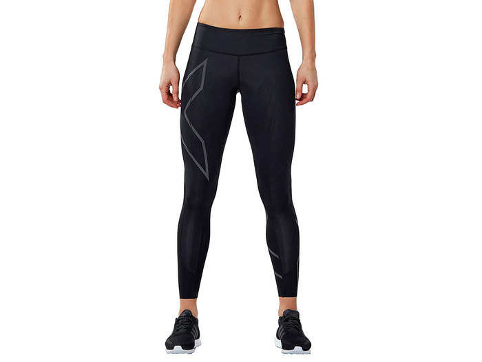 Thin, durable running tights with targeted compression