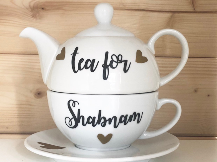 A personalized tea-for-one set