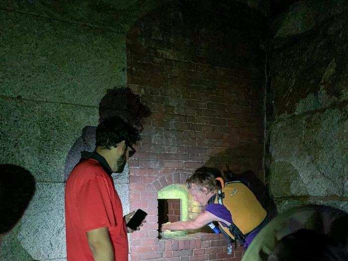 Luckily, we were able to use our phone flashlights, but our tour guide showed us that, back in the room where they stored gun powder, they had to put lamps from the other side of the wall into that opening to light the room ...