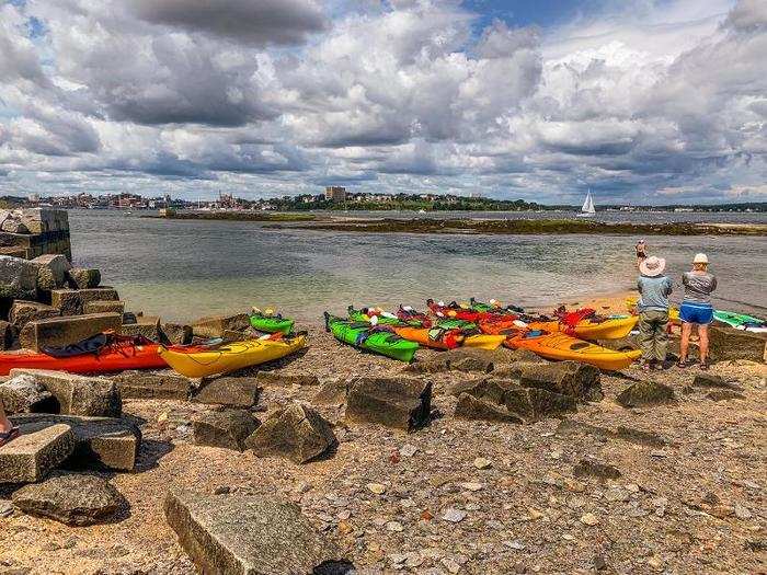 ... we docked our kayaks and removed our life vests ...