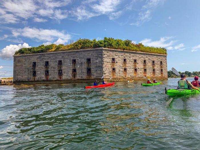 Located on Hog Island Ledge, Fort Gorges is a granite fort that is completely surrounded by water.