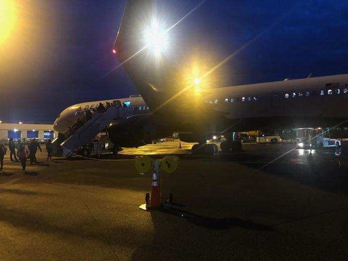 We parked at a remote stand, and took a bus to the terminal.