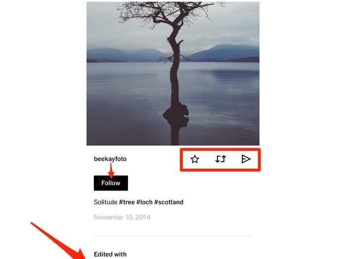 Tapping on any photo in the VSCO app will bring you to its details: the account that posted it, chosen hashtags, and where the picture was taken, etc. You can also see what VSCO filter was used to edit the photo, in case you want to mimic the picture