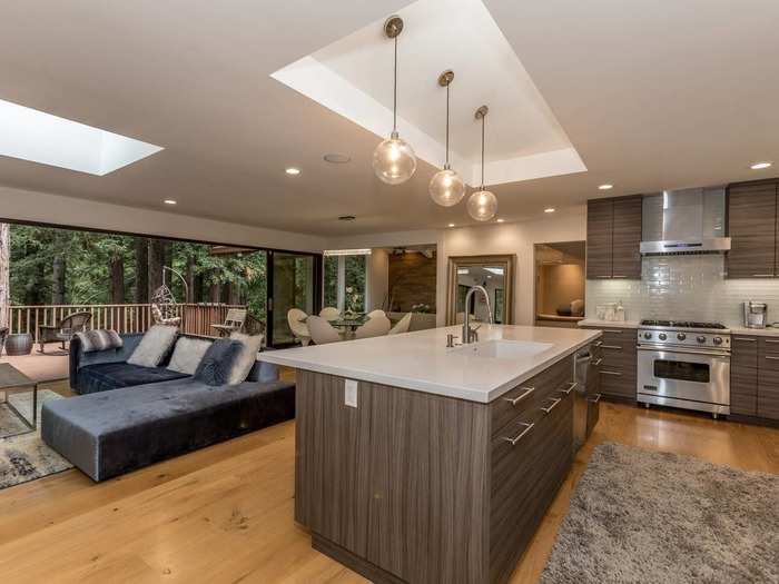 10. This $550 Woodside terrace has glass walls and skylights for great views of massive redwoods.