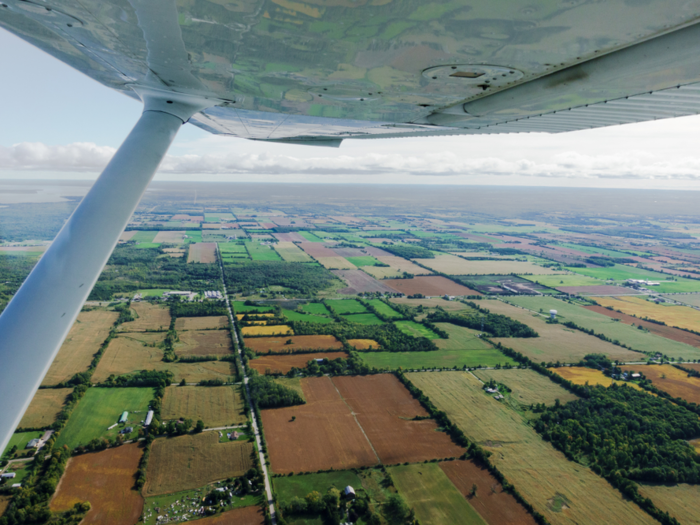 According to NPR, he got the idea while gazing out the window during a cross-country flight, when "he looked down over the farms of the Midwest and saw crops planted in perfect, amazing contoured lines."