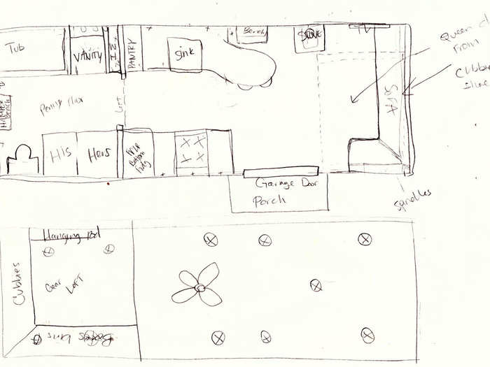 Sometimes customers provide Parham with hand-drawn sketches, links to tiny house builds they like with written descriptions of changes they want made, or detailed 2D- or 3D-computer generated plans.