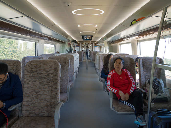 The train was almost empty, likely because the airport was still brand new at this point.