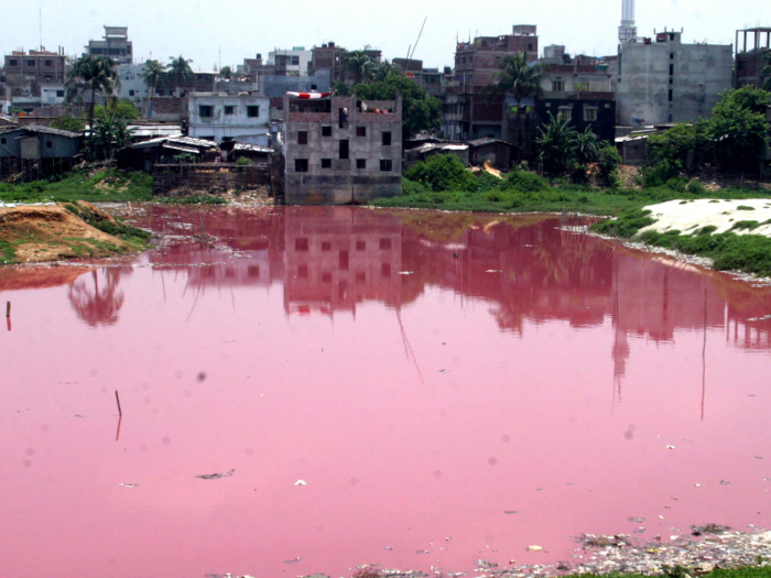 The dyeing process uses enough water to fill 2 million Olympic-sized swimming pools each year.