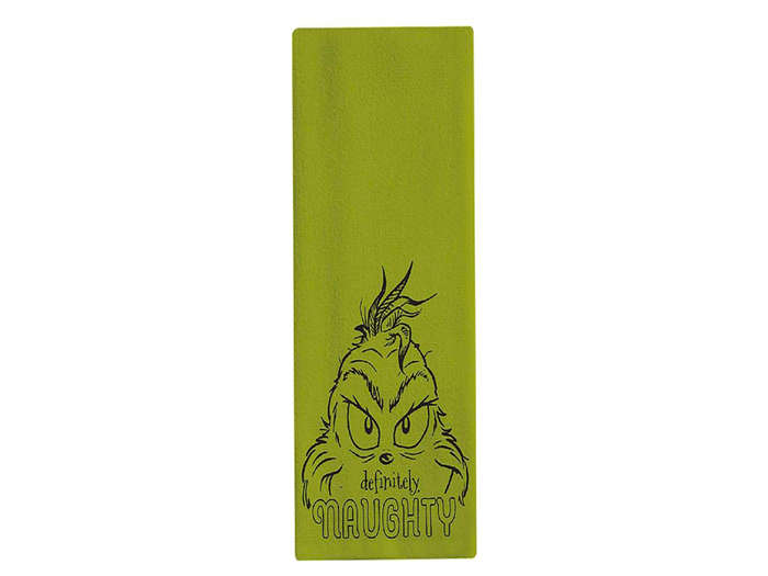 A Grinch-themed kitchen towel