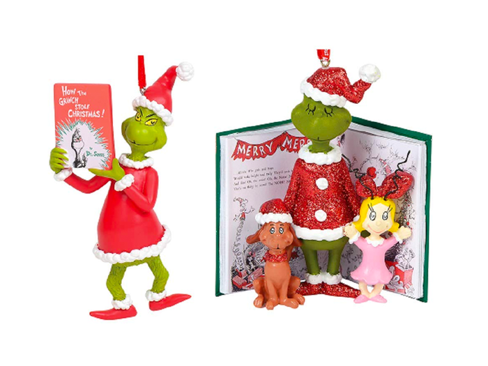 An ornament bundle that features Mr. Grinch, Max, and Cindy Lou Who