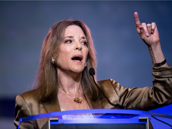 Marianne Williamson said "I have no problem with the idea of breaking some of these companies up."
