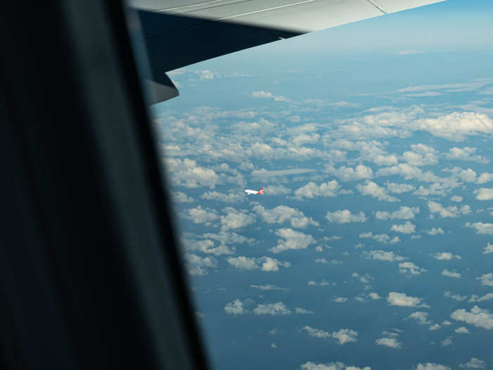 As we approached the Australian coast, the pilot-in-charge, Captain Sean Golding, came over the PA to point out a small speck to our right: QF12, the Qantas flight that goes from New York to Sydney, but stops in Los Angeles on the way.