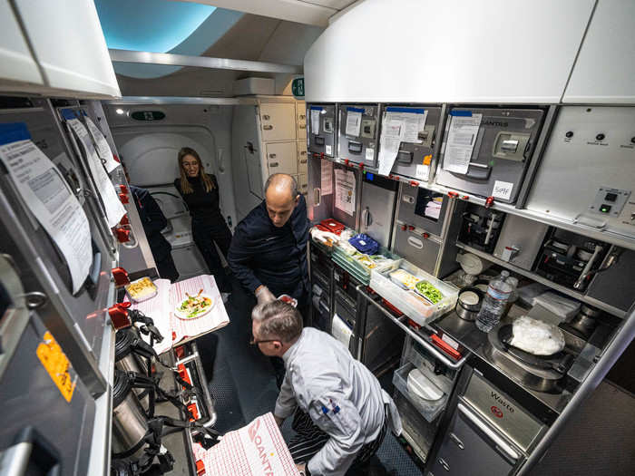 The tiny little galley was a flurry of activity, basically a fully functional kitchen in the sky.