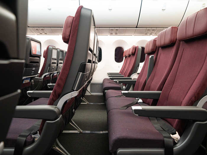 Economy seats have about 32 inches of pitch, which is on the higher side of standard for long-haul airplanes.