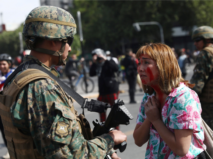 Soldiers have been patrolling the streets of Santiago around the clock. It