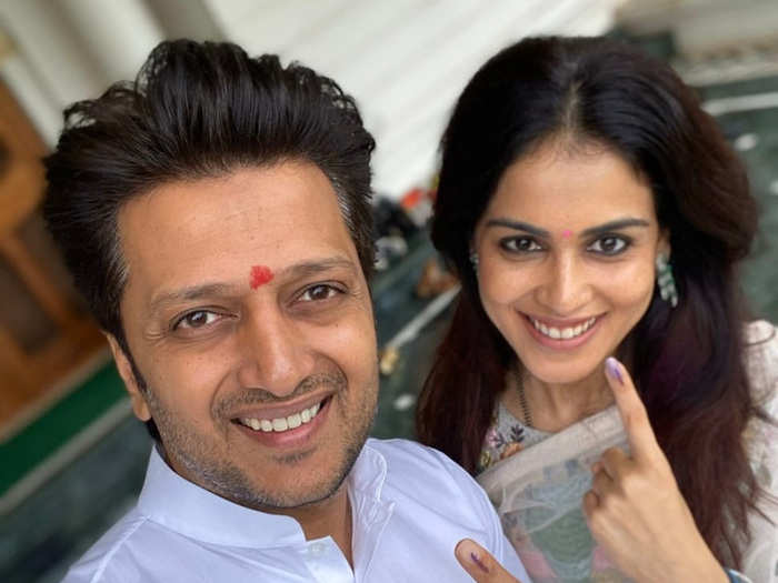 Ritesh Deshmukh and Genelia D’Souza shared pictures of themselves after a visit to the polling booth at their home district of Latur.