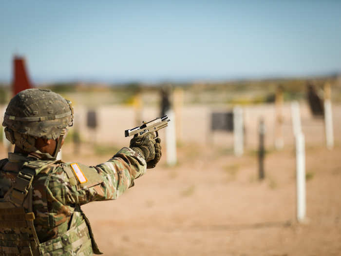 The Modular Handgun System has an ambidextrous external safety, self-illuminating tritium sights for low-light conditions, an integrated rail for attaching enablers and an Army standard suppressor conversion kit for attaching an acoustic/flash suppressor.