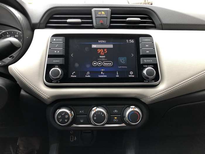 The seven-inch infotainment screen runs Nissan