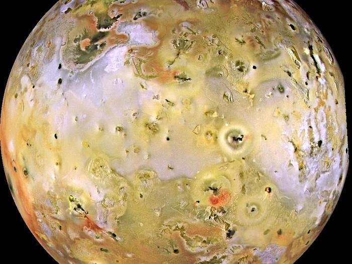 In 1996, Galileo returned this otherworldly image of Io, the most volcanic body in the solar system. It