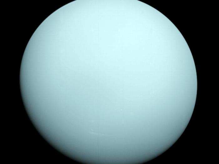 In 1986, Voyager 2 reached Uranus. It photographed the blue sphere of the planet